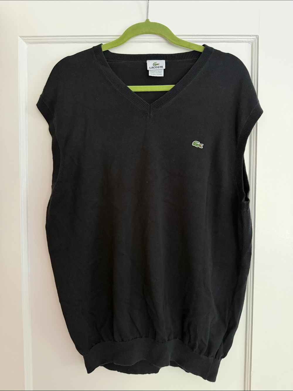 Lacoste Black V-Neck Knit Vest with Green Crocodile Logo